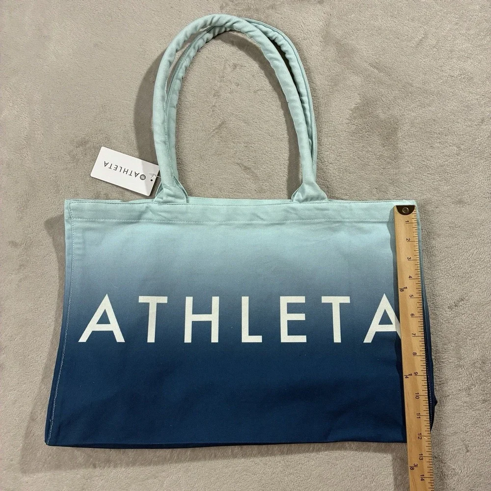 NWT Athleta Blue Ombré Large Cotton Canvas Tote Bag Coastal Casual Sporty Chic